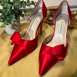 Red Satin Pumps with a Bow